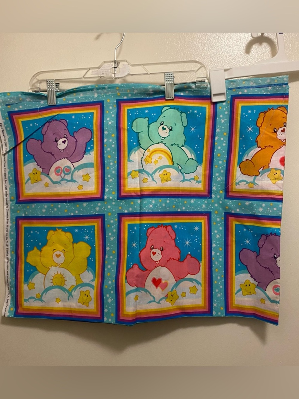 Vintage 2003 Care Bears Fabric 2 Yards Yds Piece 70”H x 44”W Squares Panels